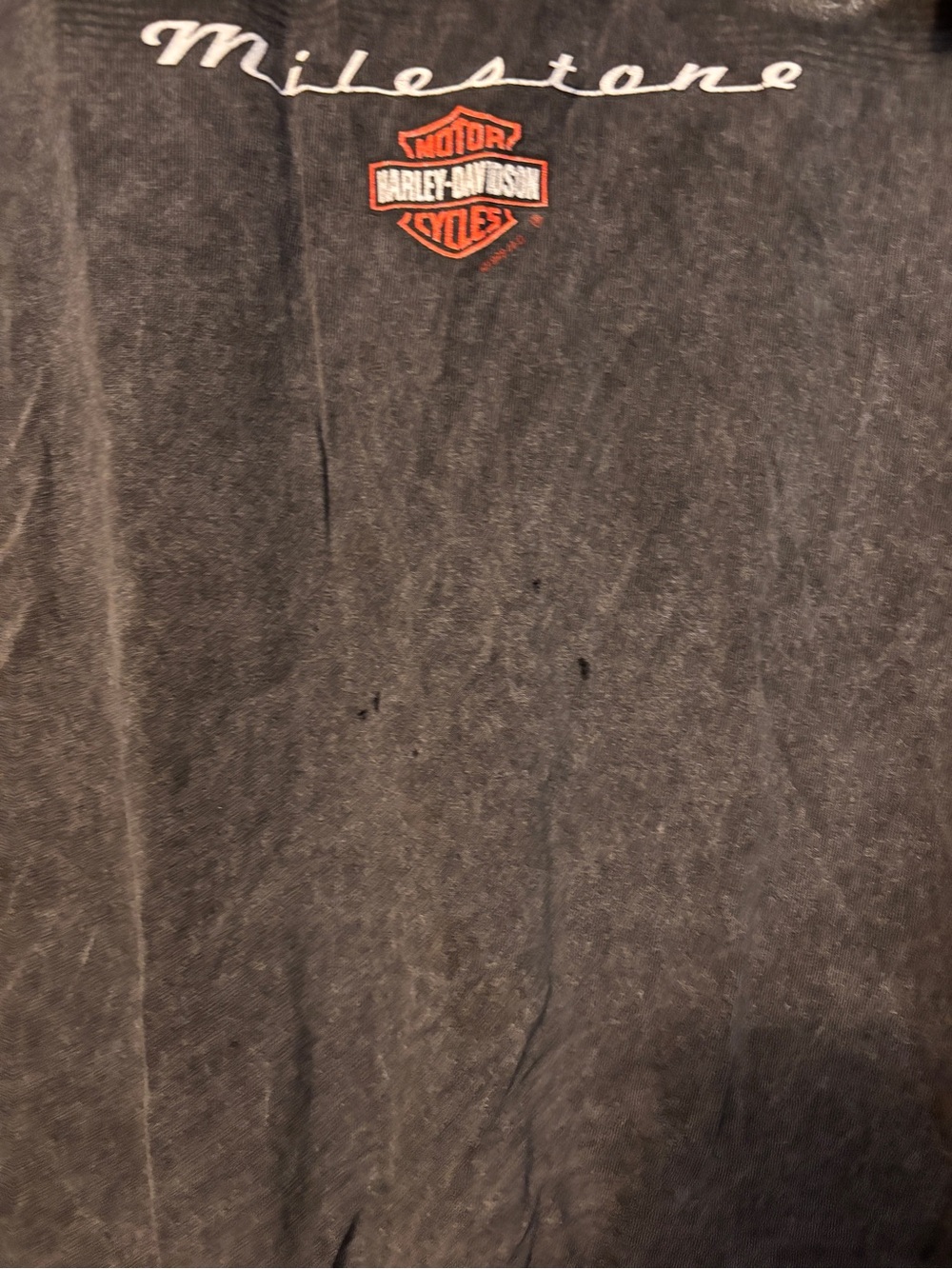 Harley-Davidson Black Tee with Red Bar & Shield and White 'Milestone' Script